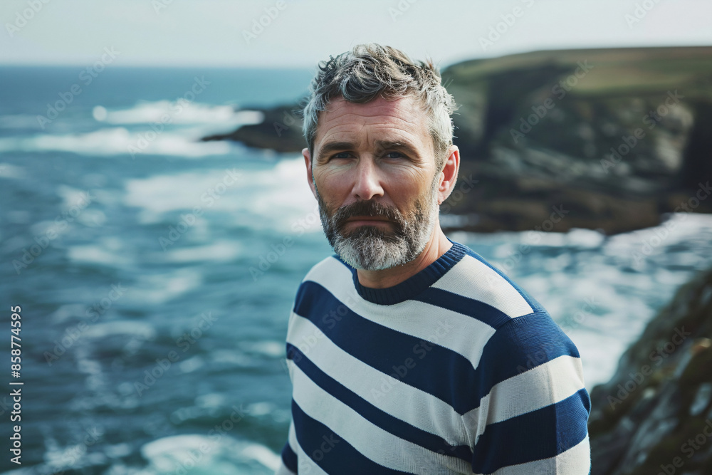 a man with a beard and a striped shirt a man with a beard and a striped shirt