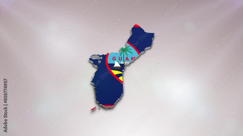 Guam Flag on its Country Map, 3D Map Flag Opener Suitable for Politics, Elections, Travel, News and Sports Events and Presentations