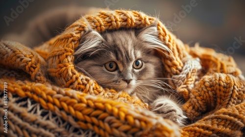 Adorable Kitten in Handmade Knitwear Pet Fashion Portrait