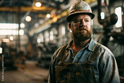a man with a beard wearing a hard hat