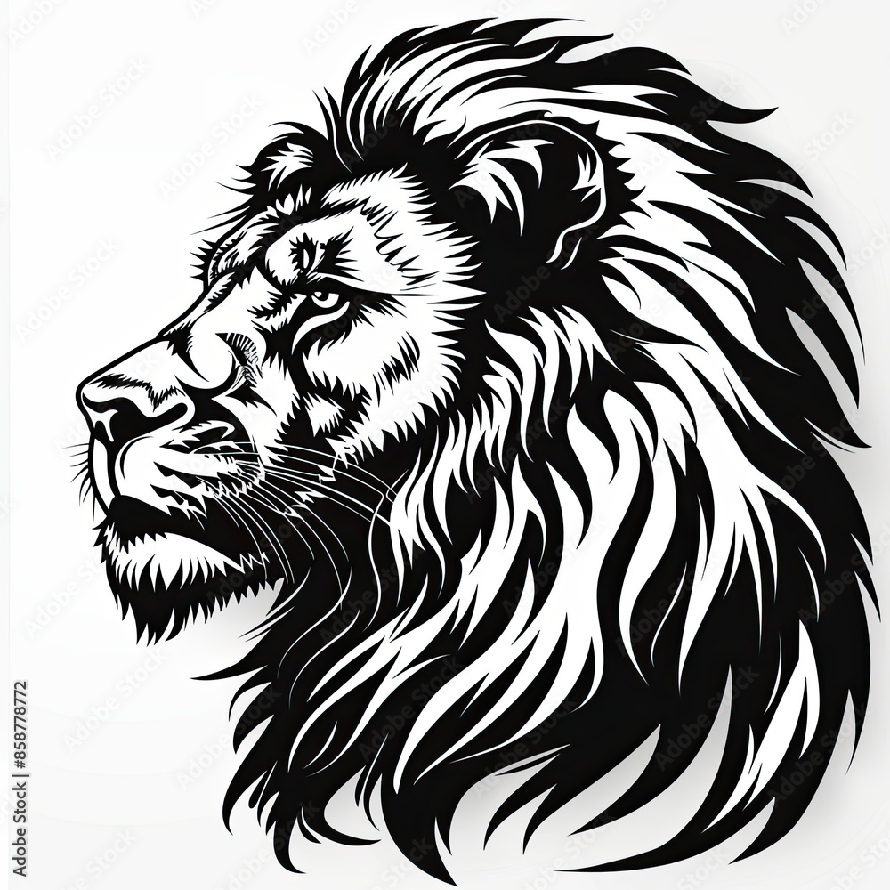 A black and white drawing of a lion A black and white drawing of a lion