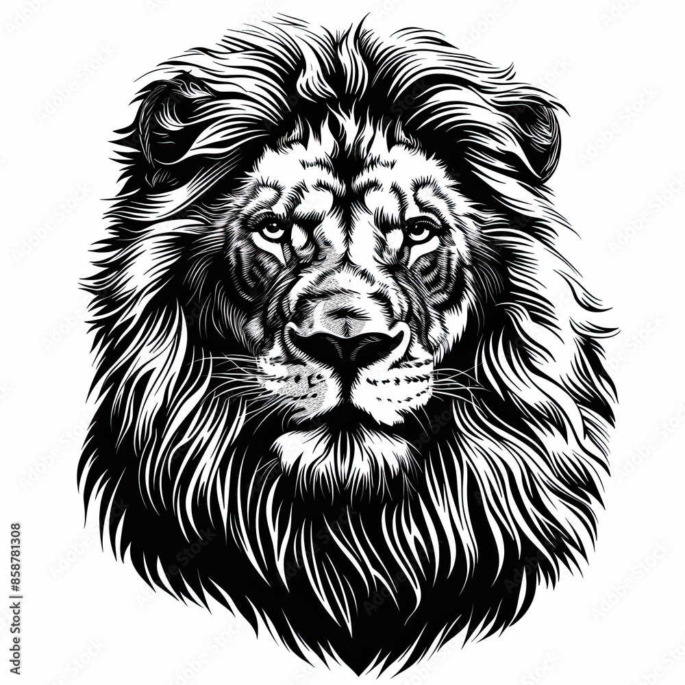A black and white drawing of a lion A black and white drawing of a lion