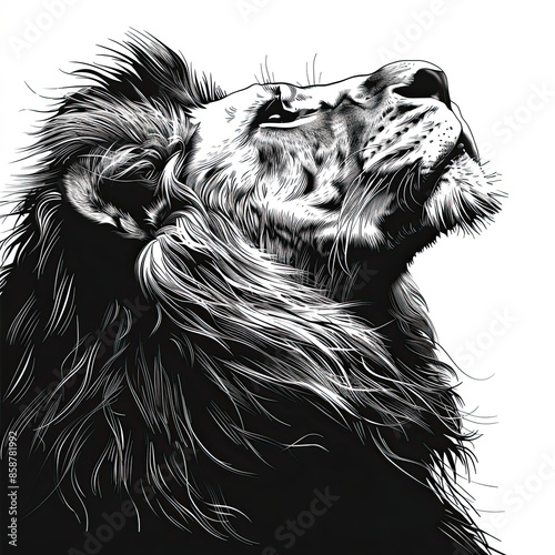 A black and white drawing of a lion