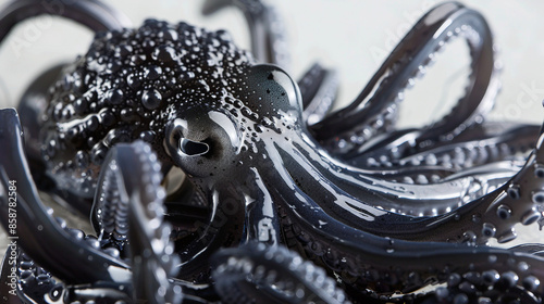 Vibrant Cuttlefish Ink Spaghetti Texture Close-Up - Culinary Delight Stock Photo photo