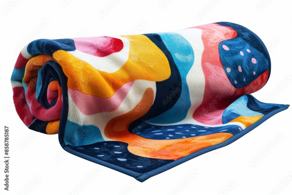 Isolated vector illustration of a beach towel with a colorful pattern, ready for summer relaxation, on a white isolated background Isolated vector illustration of a beach towel with a colorful pattern, ready for summer relaxation, on a white isolated background