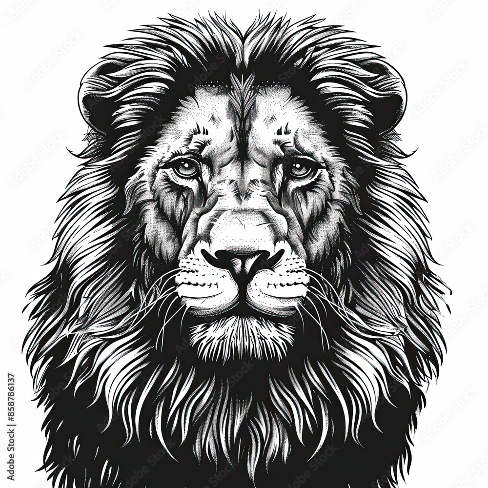 A black and white drawing of a lion A black and white drawing of a lion