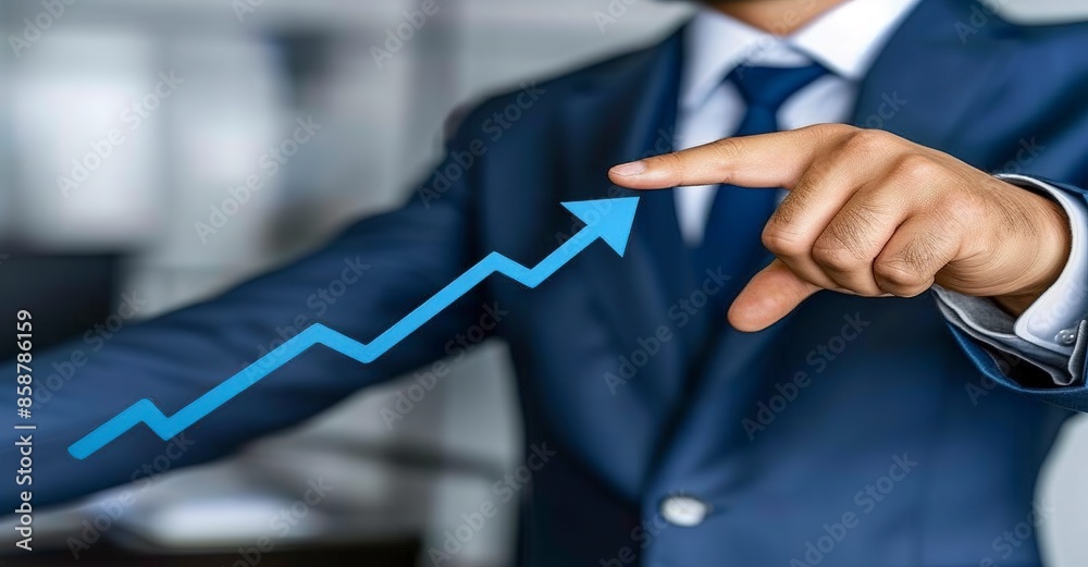 Businessman Pointing at Upward Graph Line, Concept of Financial Growth ...
