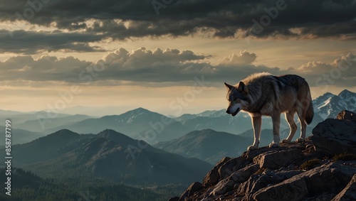 An image featuring a lone wolf scaling a rugged mountain peak to symbolize perseverance and determination ai_generated