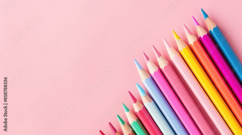Colorful pencils on pink pastel background with space for text school theme Colorful pencils on pink pastel background with space for text school theme