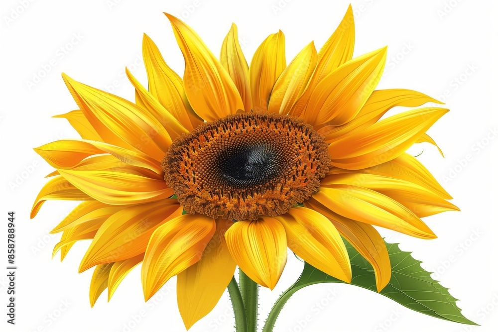 Fototapeta premium Isolated vector illustration of a blooming sunflower with spring bees on a white background, fresh and vibrant 