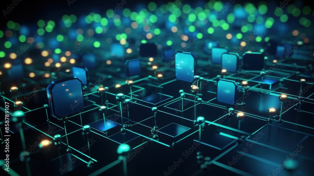 Obraz premium Abstract glowing futuristic circuit board with microchips.