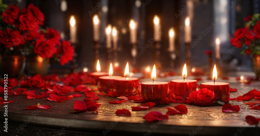 Burning candles on a blurry warm background. Holidays, spa, party, romance, memory, Christmas, valentine. Mother's day, family day. Banner, poster, background. Copy space Burning candles on a blurry warm background. Holidays, spa, party, romance, memory, Christmas, valentine. Mother's day, family day. Banner, poster, background. Copy space