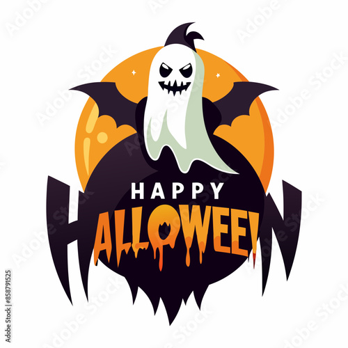 Happy Halloween typography with a ghostly shadow for t-shirt, banner, and poster design