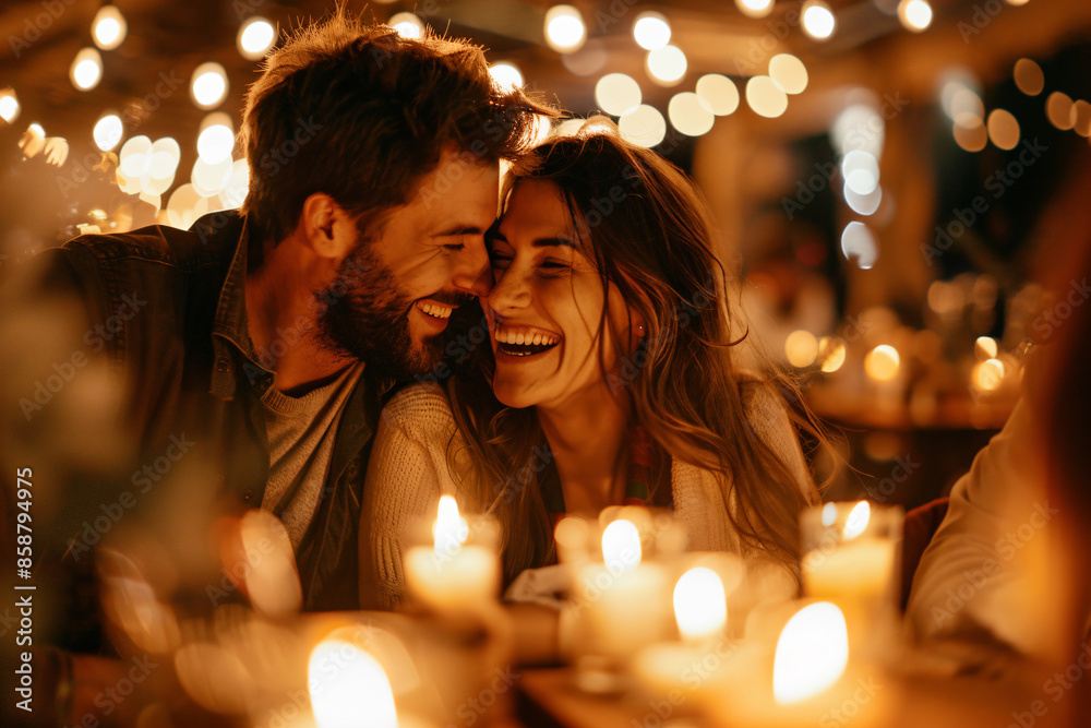 a man and woman are smiling and hugging in a restaurant a man and woman are smiling and hugging in a restaurant