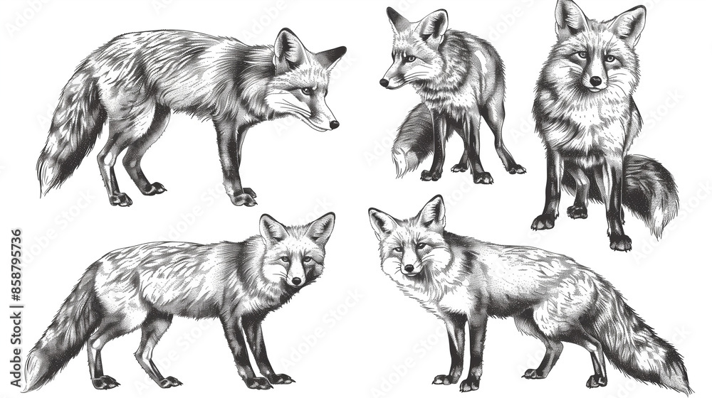 Fototapeta premium fox crafty illustration.etching engrave