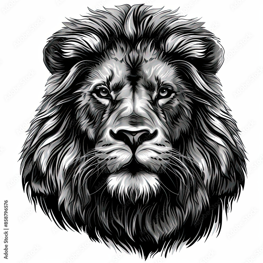A black and white drawing of a lion A black and white drawing of a lion