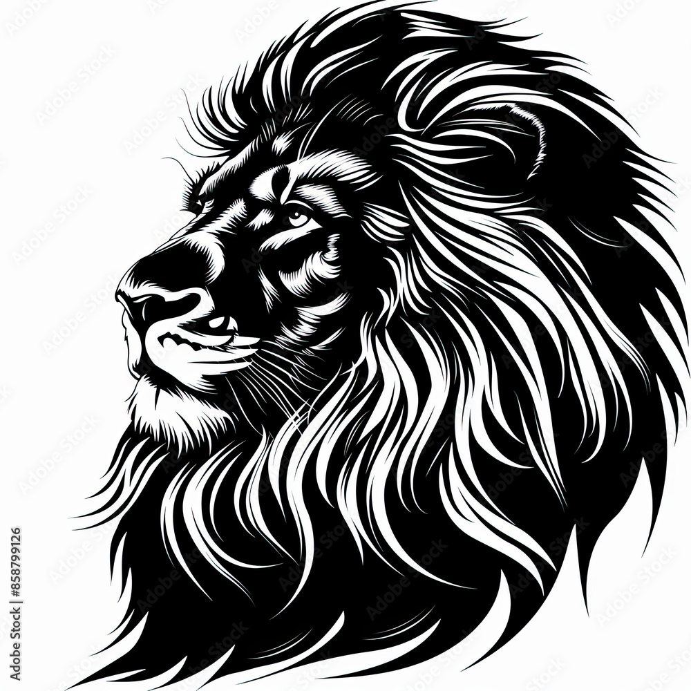 A black and white drawing of a lion A black and white drawing of a lion