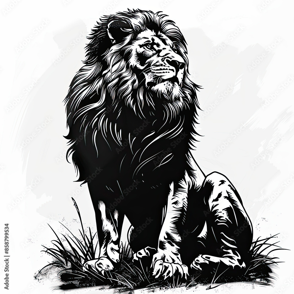 A black and white drawing of a lion A black and white drawing of a lion