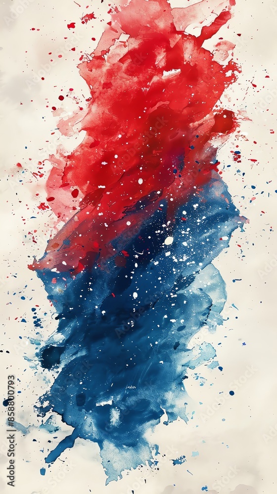 Abstract red and blue watercolor splash painting on white background. Vibrant and artistic representation of colorful paint splatter.