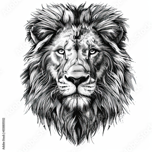 A black and white drawing of a lion photo