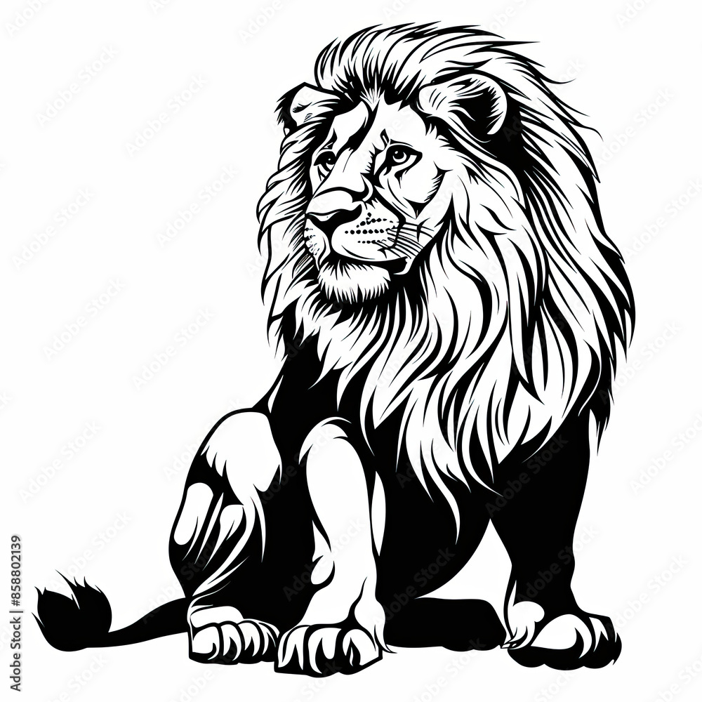 A black and white drawing of a lion
