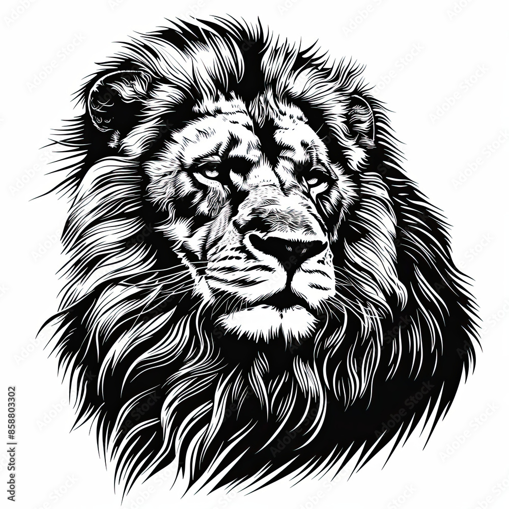 A black and white drawing of a lion A black and white drawing of a lion