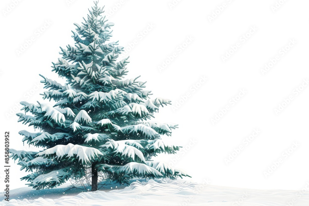 Isolated vector illustration of a pine tree covered in snow on a white background, simple and serene
Isolated vector illustration of a pine tree covered in snow on a white background, simple and serene