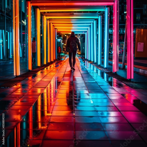 Variations of prompts for image description emphasizing lines leading the way. Colors green, blue, red. Parameters Raw style, stylized at 250.