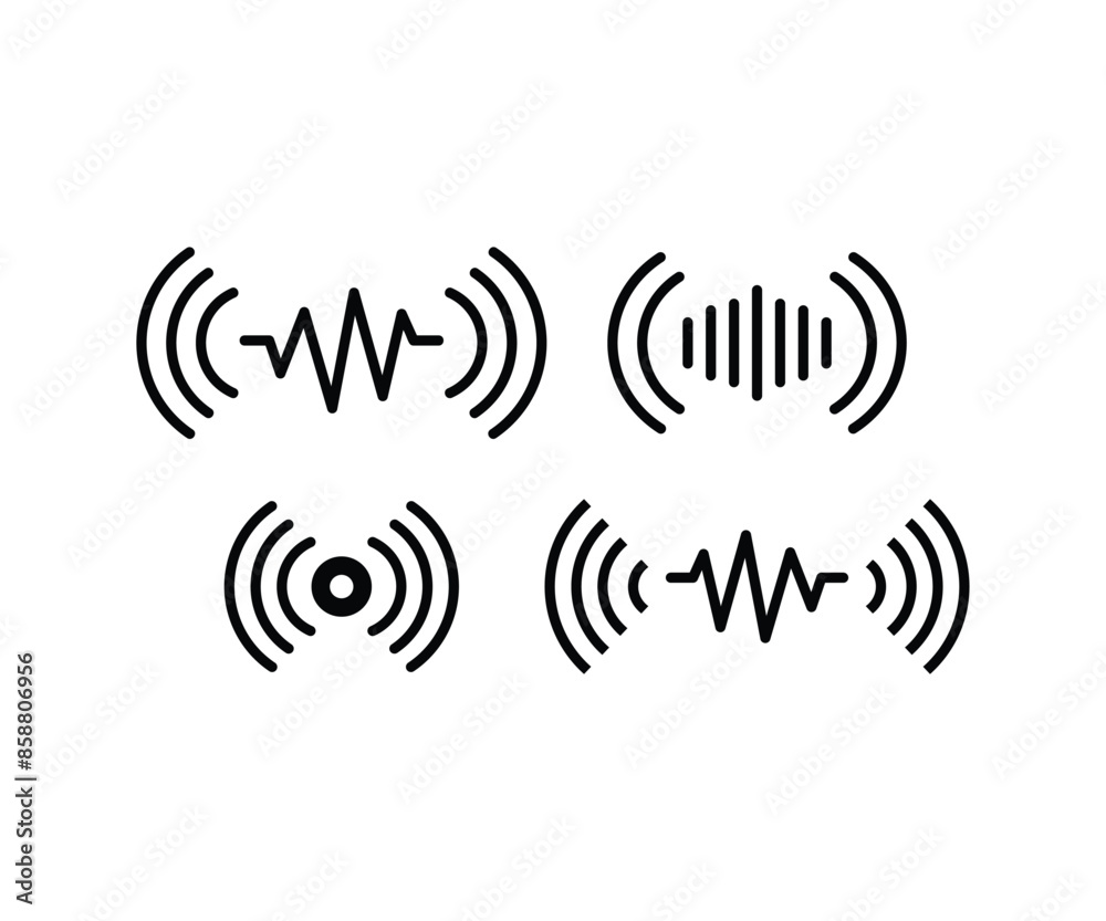 sound wave voice audio signal icons symbol vector design simple line black white color illustration set sound wave voice audio signal icons symbol vector design simple line black white color illustration set