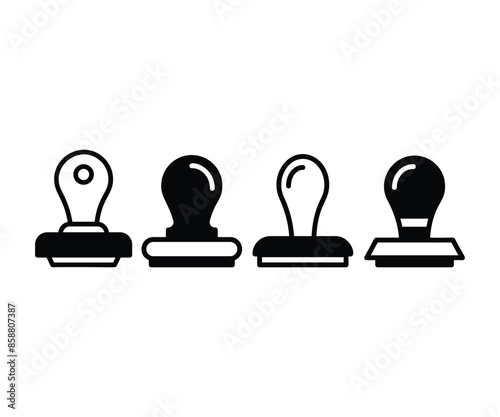 rubber stamp icons symbol vector design black white color simple flat illustration set