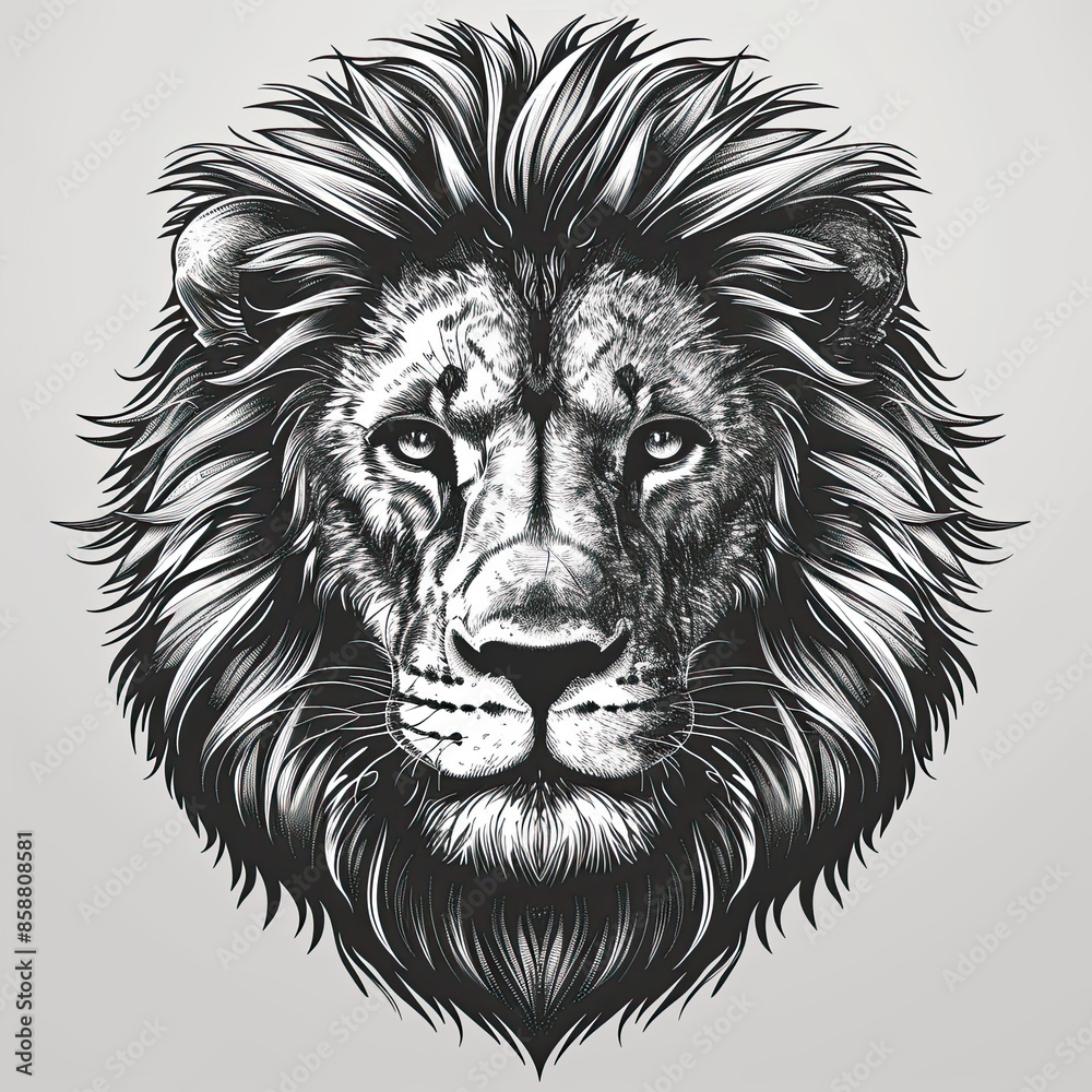 A black and white drawing of a lion A black and white drawing of a lion