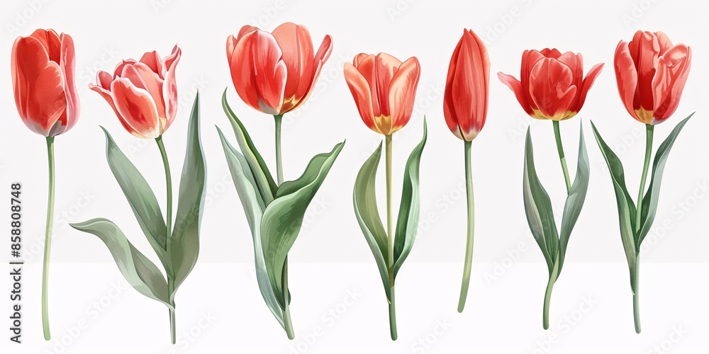 A collection of twig vernal tulip blooms on a pure background. A collection of twig vernal tulip blooms on a pure background.