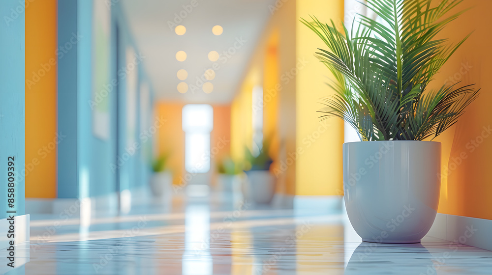 Nice modern office with beautiful long office corridor with defocused room background Nice modern office with beautiful long office corridor with defocused room background