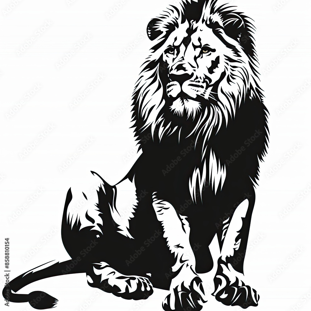 A black and white drawing of a lion A black and white drawing of a lion