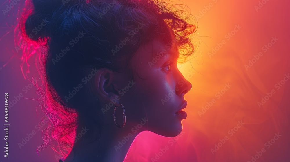 Delicate human ear silhouette glowing in soft pink and yellow hues, emphasizing intricate structure. Delicate human ear silhouette glowing in soft pink and yellow hues, emphasizing intricate structure.
