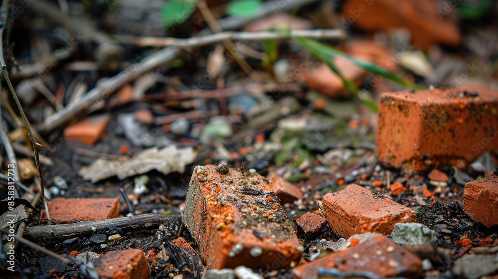 Fototapeta premium Red bricks hidden in the ground
