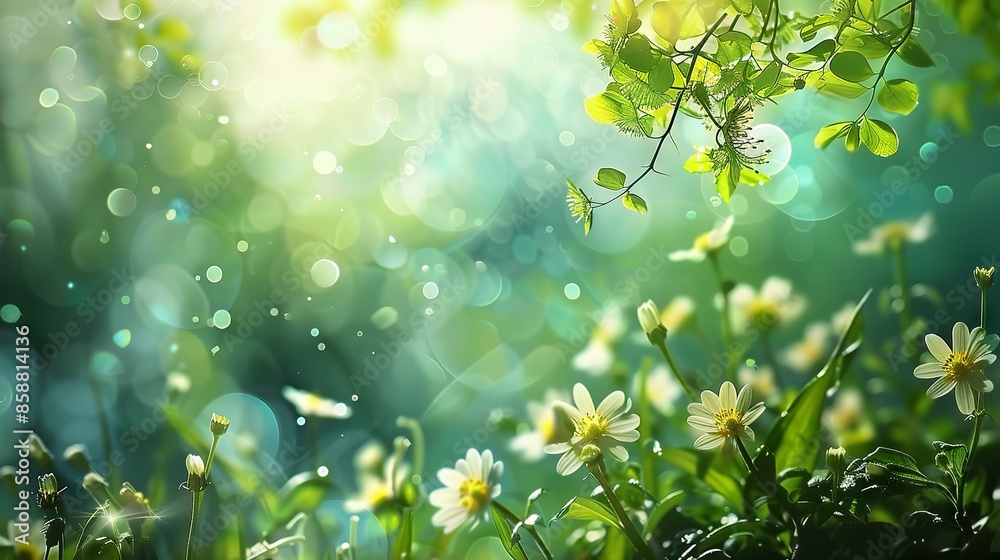 Abstract art background of fresh green leaves and vibrant spring or summer colors