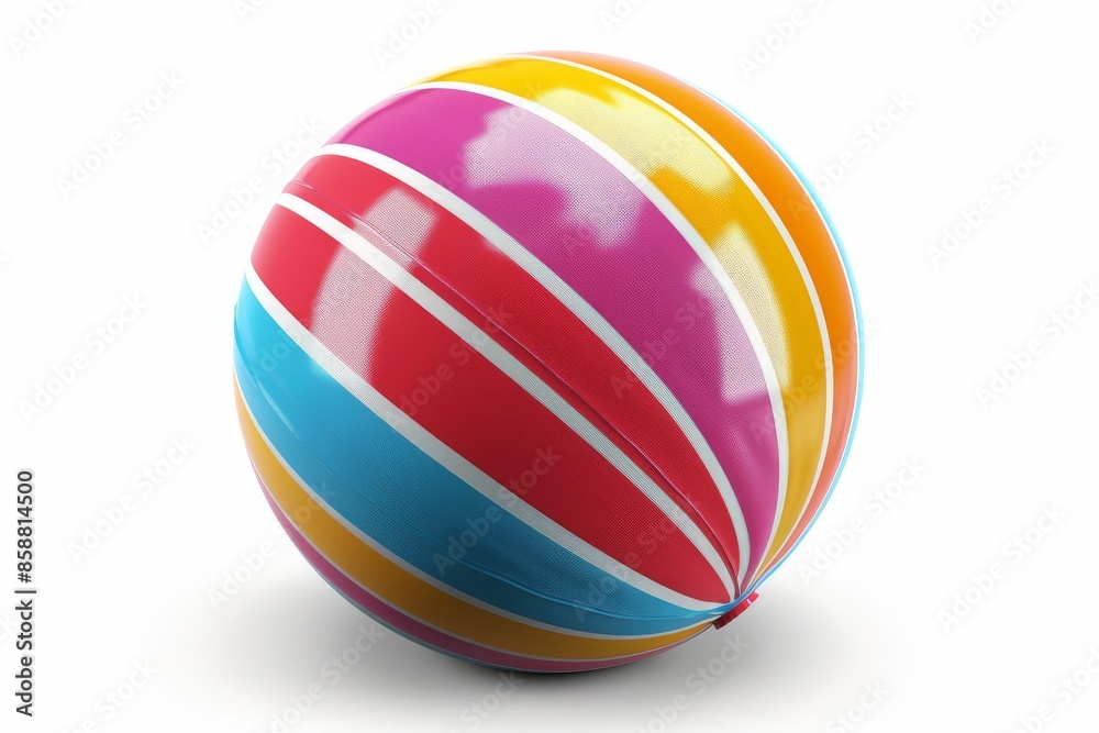 Isolated vector illustration of a vibrant beach ball with colorful stripes, playful and summery, on a white isolated background Isolated vector illustration of a vibrant beach ball with colorful stripes, playful and summery, on a white isolated background