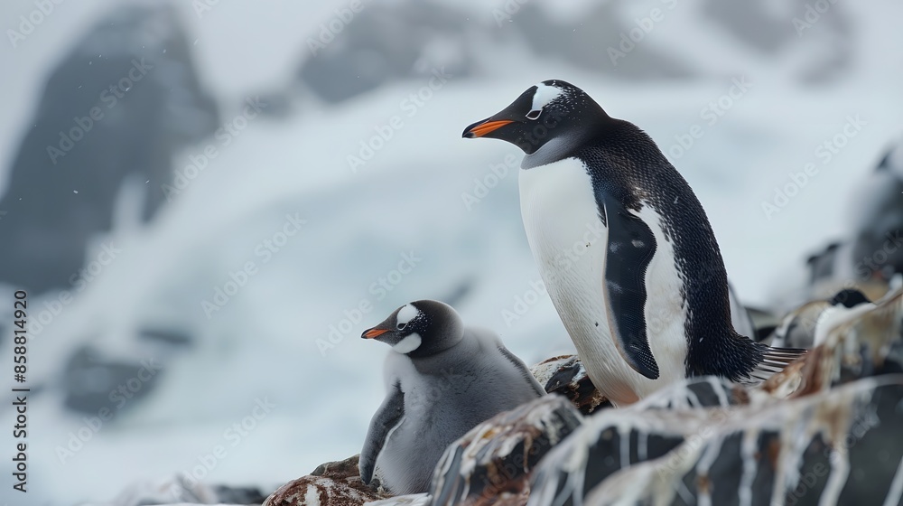 Fototapeta premium Eselspinguin (Antarktis) - Gentoo Penguin (Antarctica). 