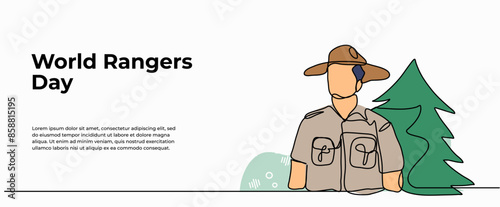 Vector illustration of Forest ranger.Modern flat in continuous line style.