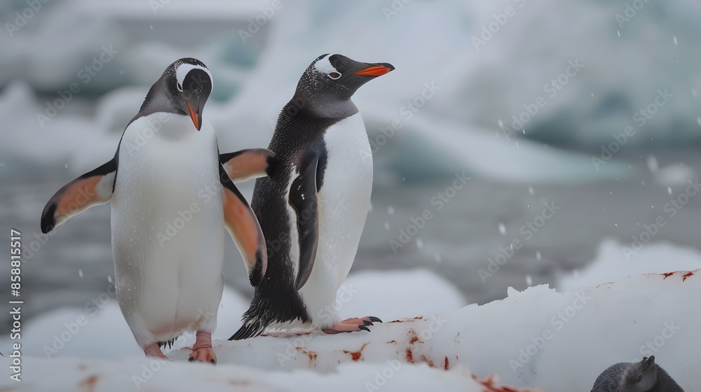 Fototapeta premium Eselspinguin (Antarktis) - Gentoo Penguin (Antarctica). 