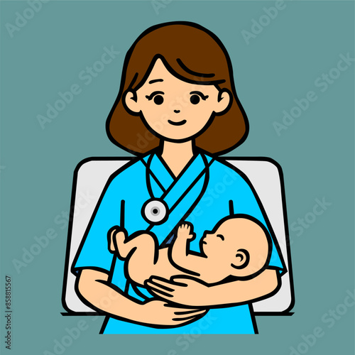 a woman in a hospital with a nurse holding a baby.