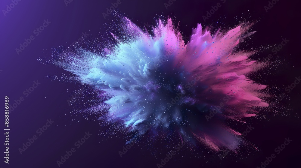 Obraz premium Abstract 3D particles illustration of purple-blue powdered texture with colored particles