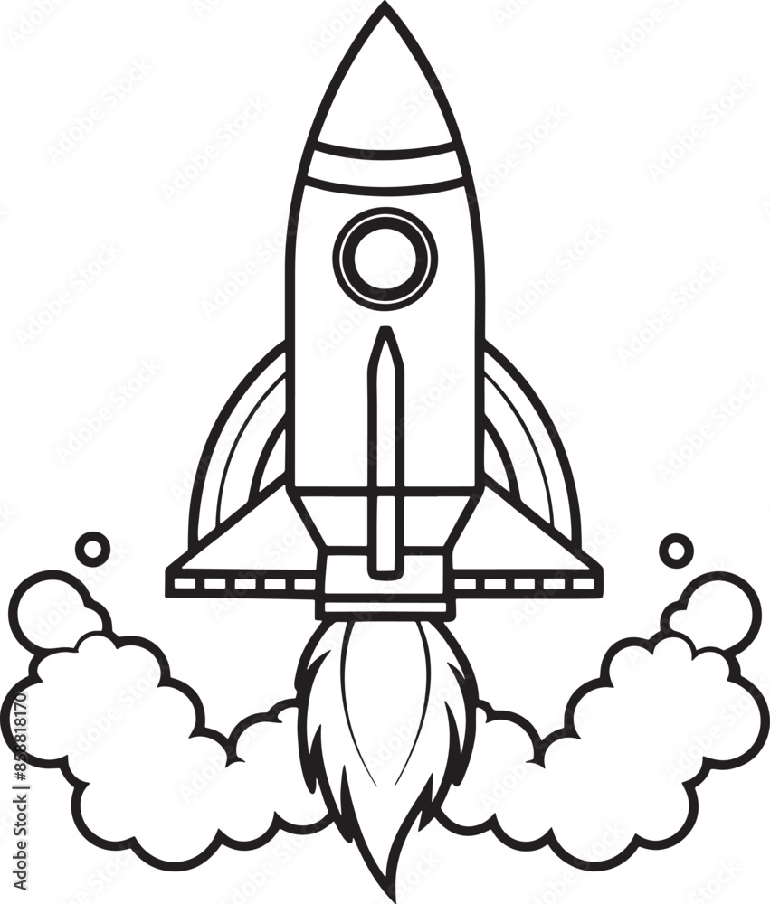 rocket with Smoke silhouette black and white illustration rocket with Smoke silhouette black and white illustration