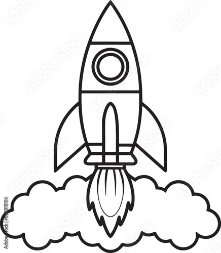 rocket with Smoke silhouette black and white illustration