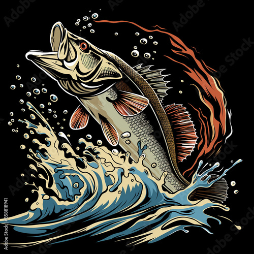 Big bass fish vector cartoon for t shirt Big bass fish t shirt design/fihs logo