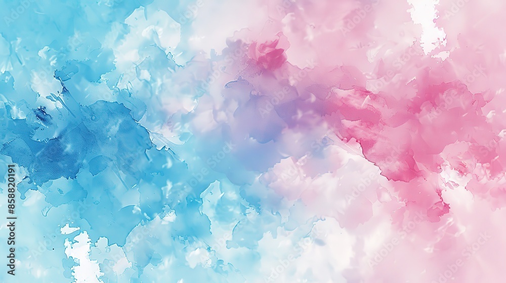 Fototapeta premium Beautiful Soft Pink and Blue Watercolor Background with Pastel Clouds, Perfect for Design Projects. High-Resolution Vector Graphic in Watercolor Illustration Style with Hyperrealistic and Hyperdetaile