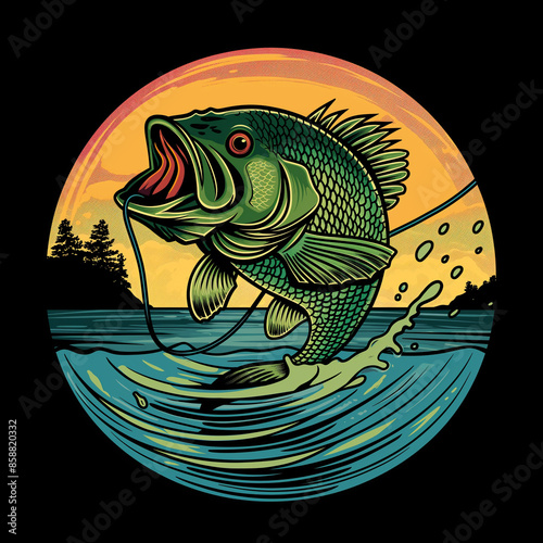 Big bass fish vector cartoon for t shirt Big bass fish t shirt design/fihs logo