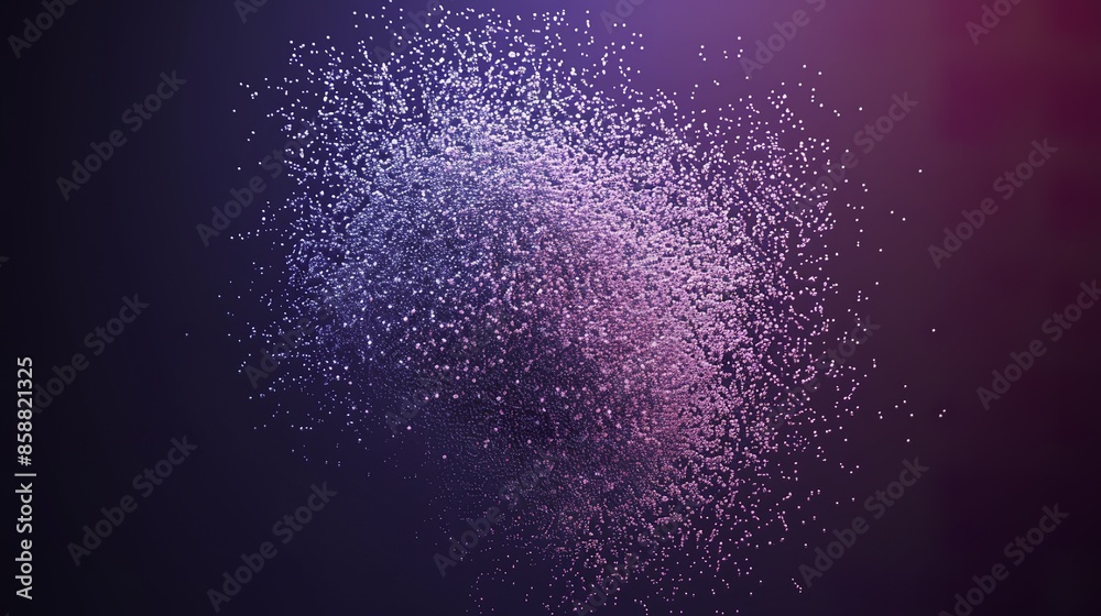 Obraz premium Abstract 3D particles illustration of purple-blue powdered texture with colored particles