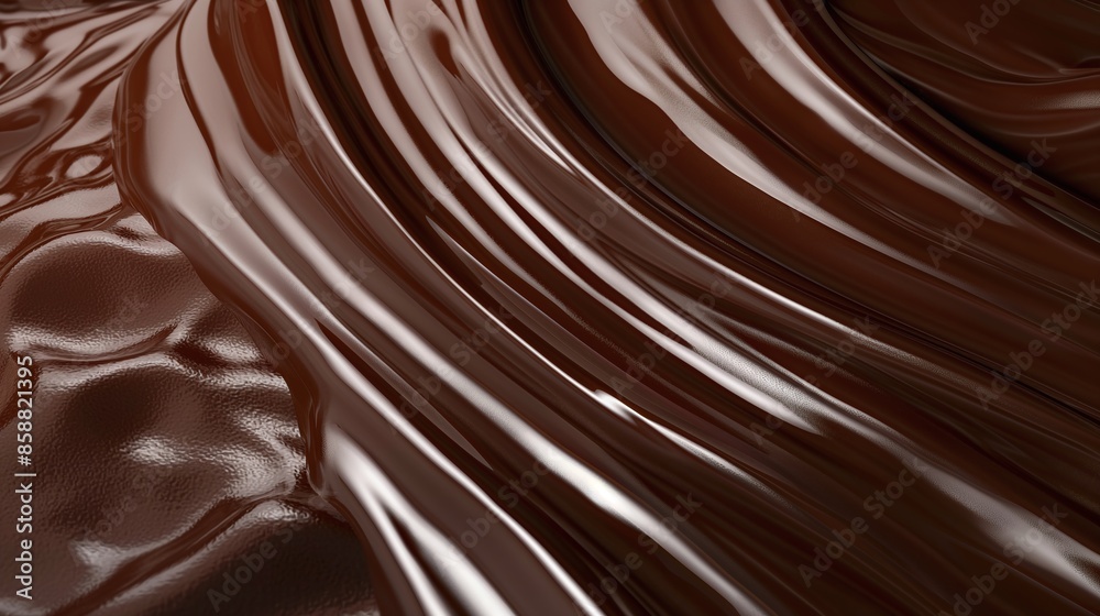 Glossy and smooth flowing chocolate in rich brown shades creating a decadent and luxurious close-up texture Glossy and smooth flowing chocolate in rich brown shades creating a decadent and luxurious close-up texture